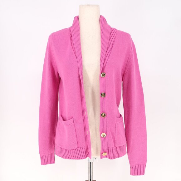 LAUREN RALPH LAUREN Shawl Collar Cardigan Sweater Pink Gold Buttons Size S - Picture 5 of 8